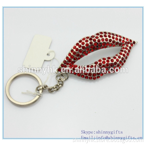 Shinny Gifts Sex lip shape crystal key chain retractable small gifts SI-SCK20140020
